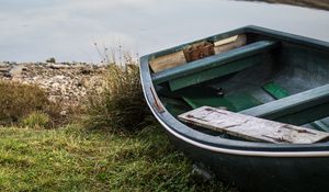 Preview wallpaper boat, lake, hills, trees