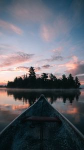 Preview wallpaper boat, lake, island, dusk