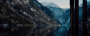 Preview wallpaper boat, lake, mountains, nature, dark