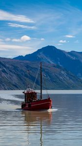Preview wallpaper boat, lake, mountains, nature