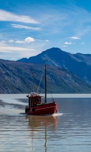 Preview wallpaper boat, lake, mountains, nature