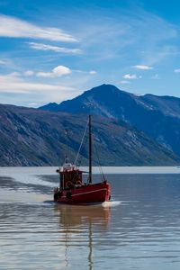 Preview wallpaper boat, lake, mountains, nature