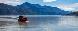 Preview wallpaper boat, lake, mountains, nature