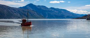 Preview wallpaper boat, lake, mountains, nature