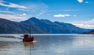 Preview wallpaper boat, lake, mountains, nature