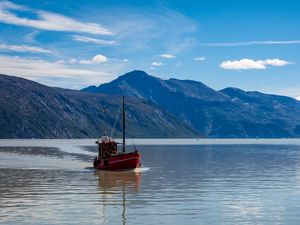 Preview wallpaper boat, lake, mountains, nature