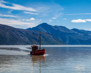 Preview wallpaper boat, lake, mountains, nature