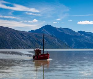 Preview wallpaper boat, lake, mountains, nature