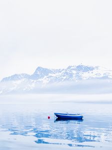 Preview wallpaper boat, lake, mountains, snow, nature