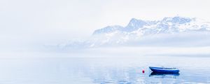 Preview wallpaper boat, lake, mountains, snow, nature