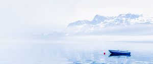 Preview wallpaper boat, lake, mountains, snow, nature