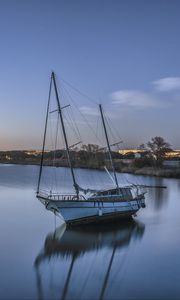 Preview wallpaper boat, lake, reflection, twilight