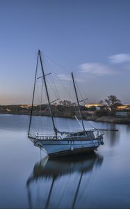 Preview wallpaper boat, lake, reflection, twilight