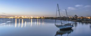 Preview wallpaper boat, lake, reflection, twilight