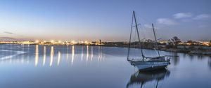 Preview wallpaper boat, lake, reflection, twilight