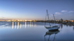 Preview wallpaper boat, lake, reflection, twilight