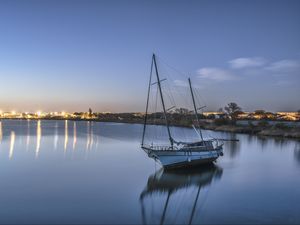 Preview wallpaper boat, lake, reflection, twilight