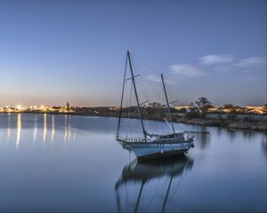 Preview wallpaper boat, lake, reflection, twilight