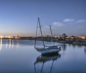 Preview wallpaper boat, lake, reflection, twilight