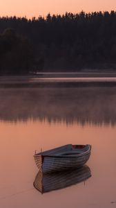 Preview wallpaper boat, lake, reflection, forest, nature