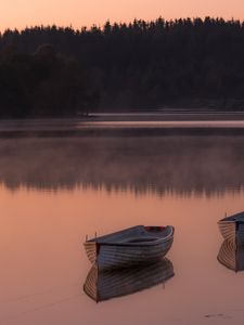 Preview wallpaper boat, lake, reflection, forest, nature