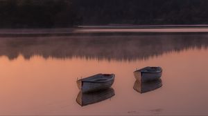 Preview wallpaper boat, lake, reflection, forest, nature