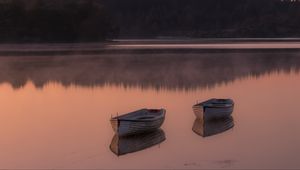 Preview wallpaper boat, lake, reflection, forest, nature