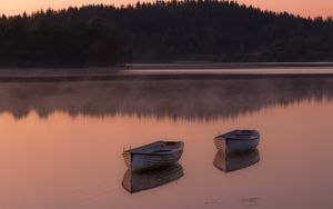 Preview wallpaper boat, lake, reflection, forest, nature