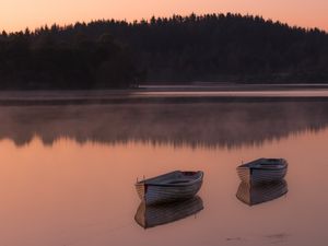 Preview wallpaper boat, lake, reflection, forest, nature