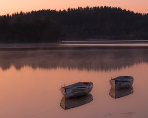 Preview wallpaper boat, lake, reflection, forest, nature