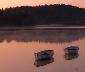 Preview wallpaper boat, lake, reflection, forest, nature