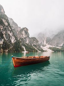 Preview wallpaper boat, lake, rocks, trees