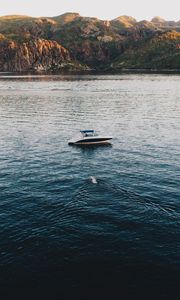 Preview wallpaper boat, lake, sea, mountains