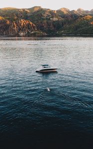 Preview wallpaper boat, lake, sea, mountains