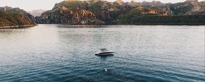 Preview wallpaper boat, lake, sea, mountains