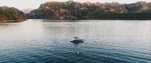 Preview wallpaper boat, lake, sea, mountains