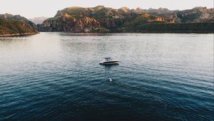 Preview wallpaper boat, lake, sea, mountains