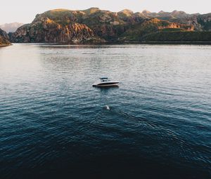 Preview wallpaper boat, lake, sea, mountains