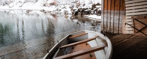 Preview wallpaper boat, lake, snow, winter