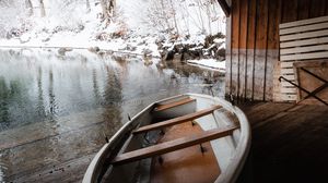 Preview wallpaper boat, lake, snow, winter
