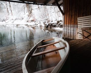 Preview wallpaper boat, lake, snow, winter