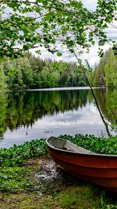 Preview wallpaper boat, lake, trees, nature, landscape