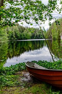 Preview wallpaper boat, lake, trees, nature, landscape