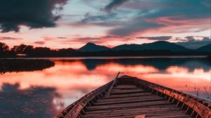 Preview wallpaper boat, landscape, sunset, water