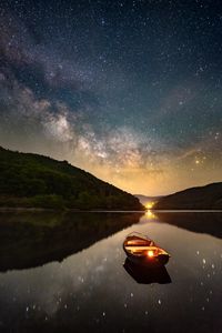 Preview wallpaper boat, lantern, starry sky, reflection