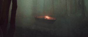 Preview wallpaper boat, light, river, forest, fog, art