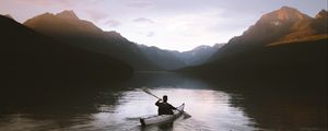 Preview wallpaper boat, loneliness, rocks, paddle, silhouette