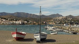 Preview wallpaper boat, mast, bay, mountains