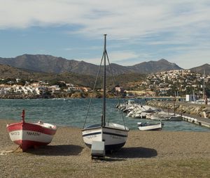 Preview wallpaper boat, mast, bay, mountains