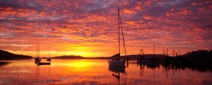 Preview wallpaper boat, mast, bay, sunrise, silence